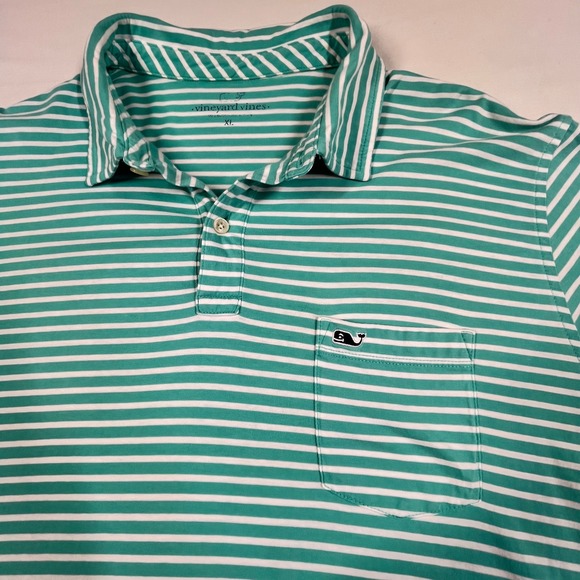 Vineyard Vines Cotton Pocket Polo Mens XL Whale Green‎ Stripe Golf - Picture 1 of 7
